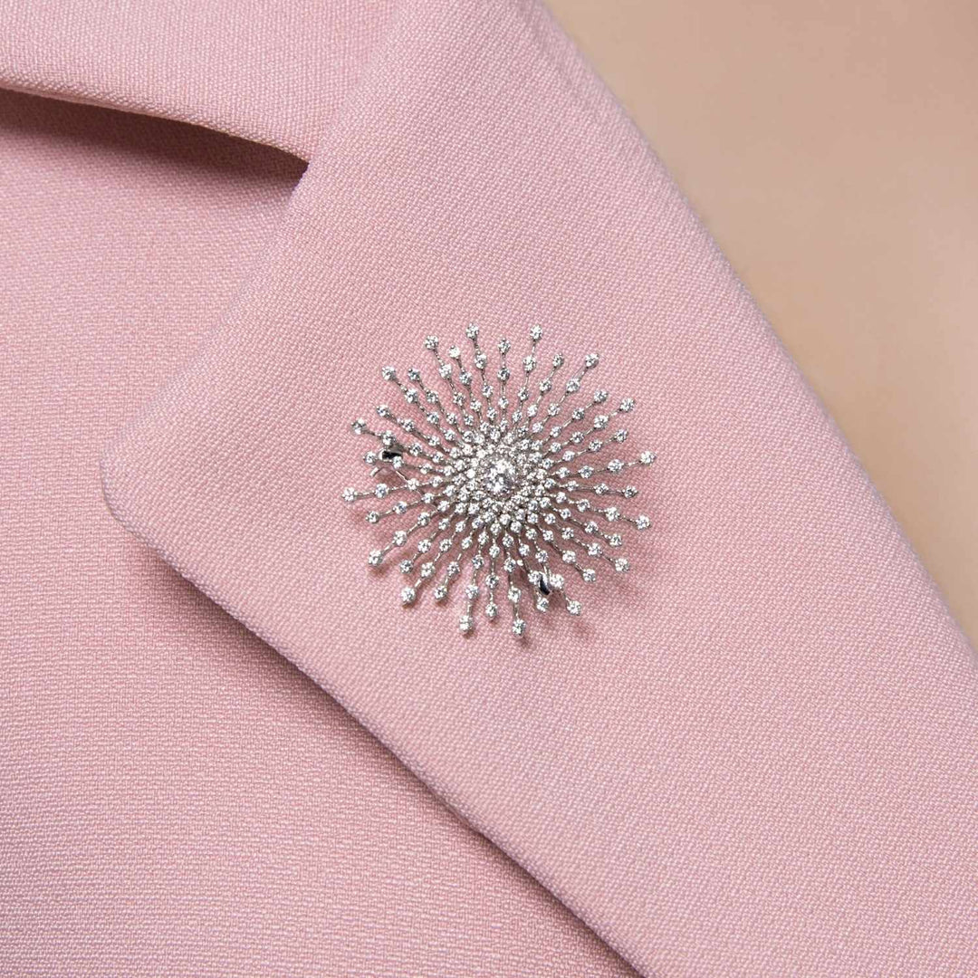 Classic: Silver Rhodium Starburst CZ Brooch