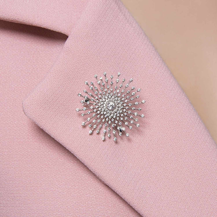 Classic: Silver Rhodium Starburst CZ Brooch