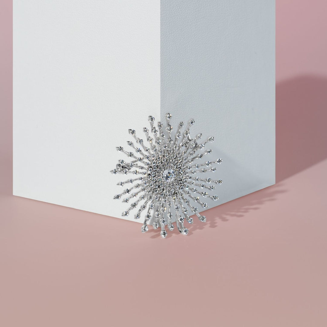 Classic: Silver Rhodium Starburst CZ Brooch