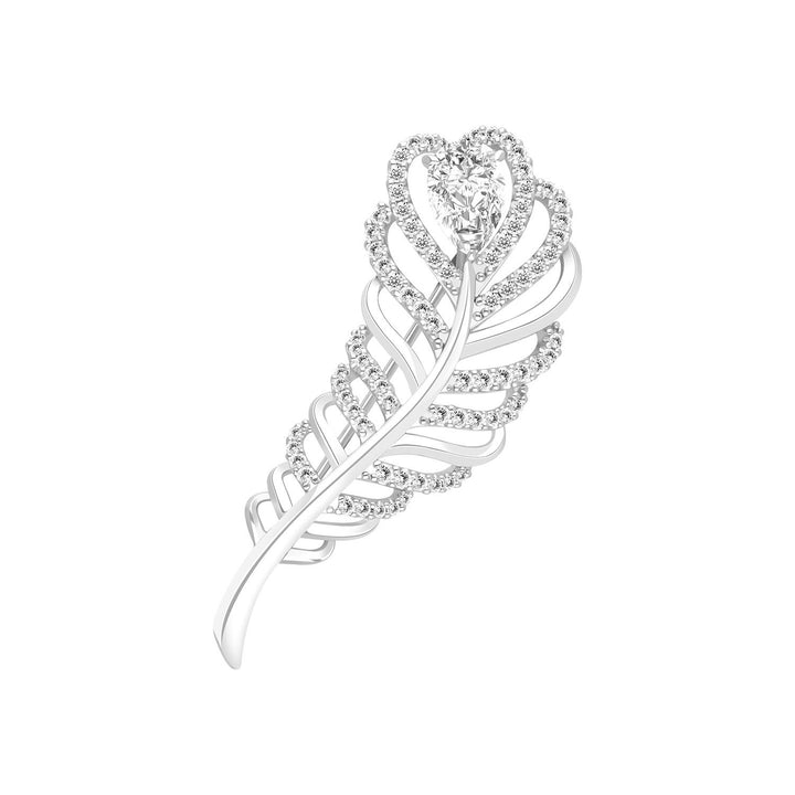 Classic: Silver Rhodium CZ Feather Brooch