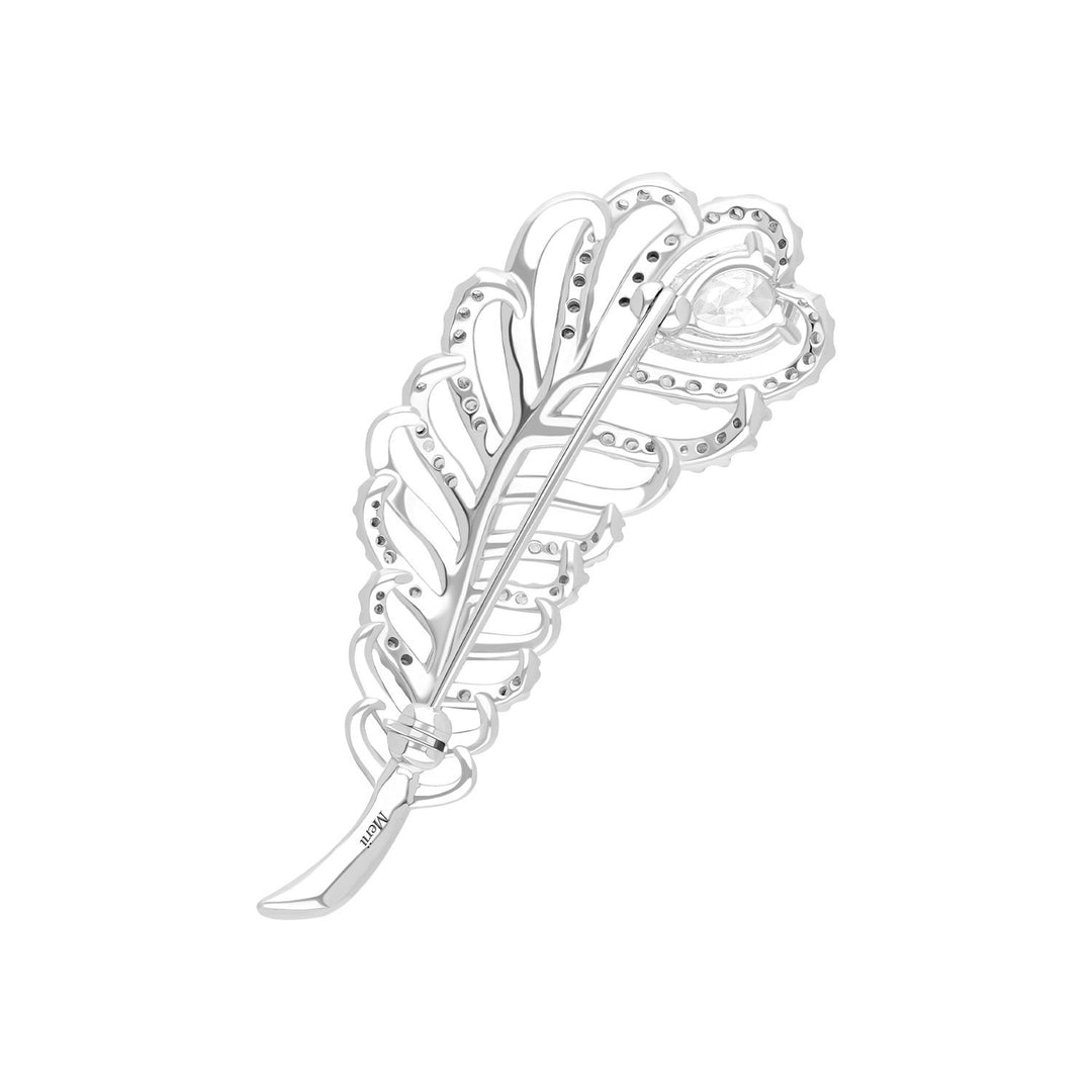 Classic: Silver Rhodium CZ Feather Brooch
