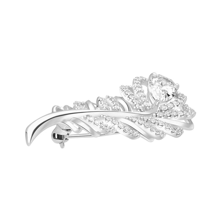 Classic: Silver Rhodium CZ Feather Brooch