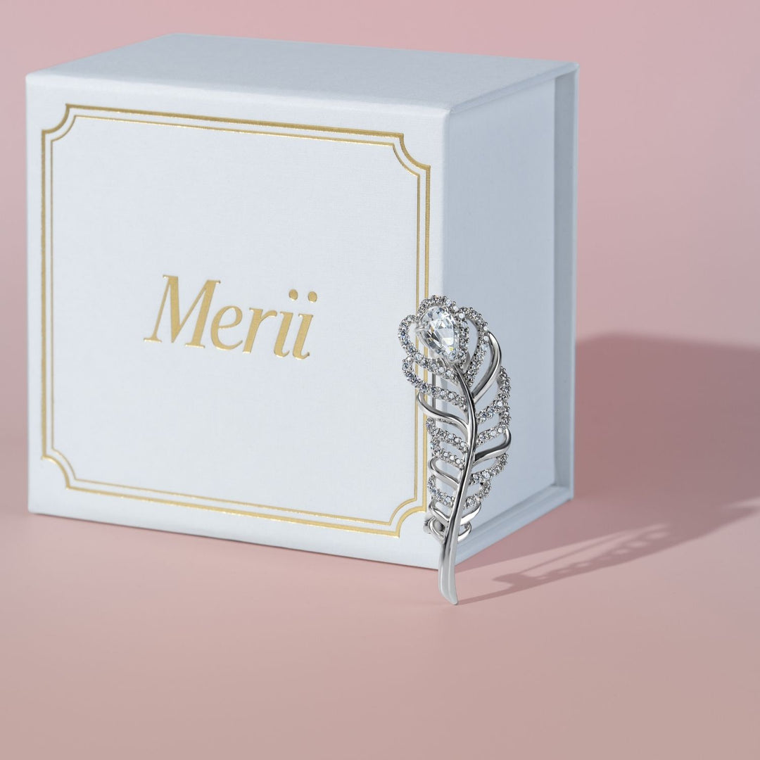 Classic: Silver Rhodium CZ Feather Brooch