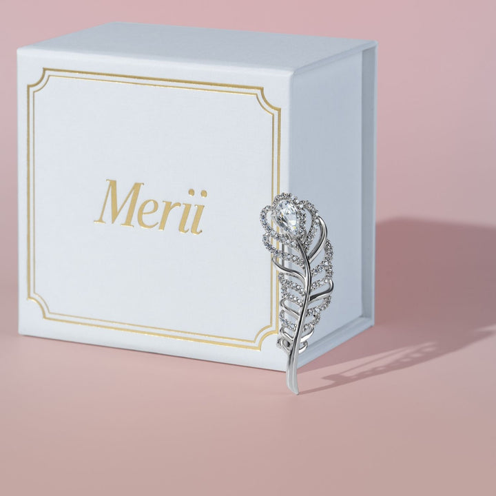 Classic: Silver Rhodium CZ Feather Brooch