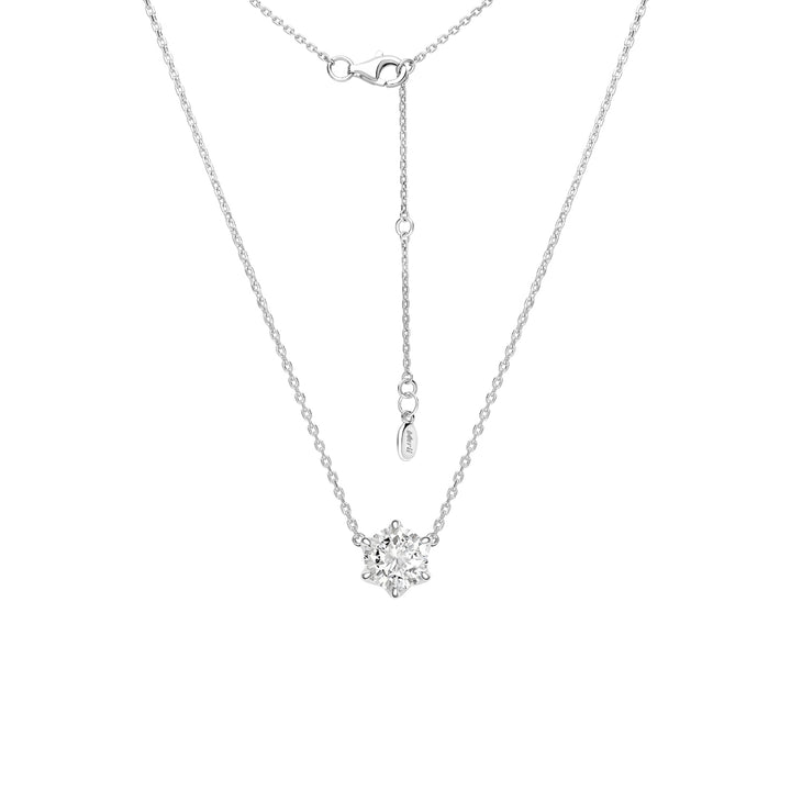 100 Cuts: Silver rhodium plated 8 mm round cut 100 facet CZ solitaire pendant with 16" necklace