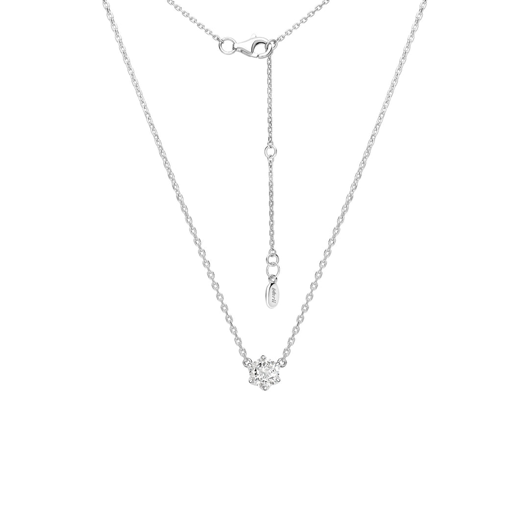 100 Cuts: Silver rhodium plated 5 mm round cut 100 facet CZ solitaire pendant with 16" necklace