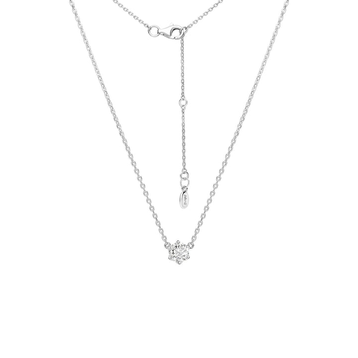 100 Cuts: Silver rhodium plated 5 mm round cut 100 facet CZ solitaire pendant with 16" necklace