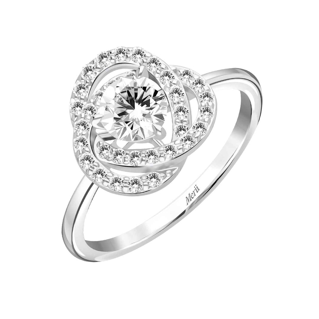 100 Cuts: Silver rhodium plated 5 mm 100 facets CZ crossover halo ring