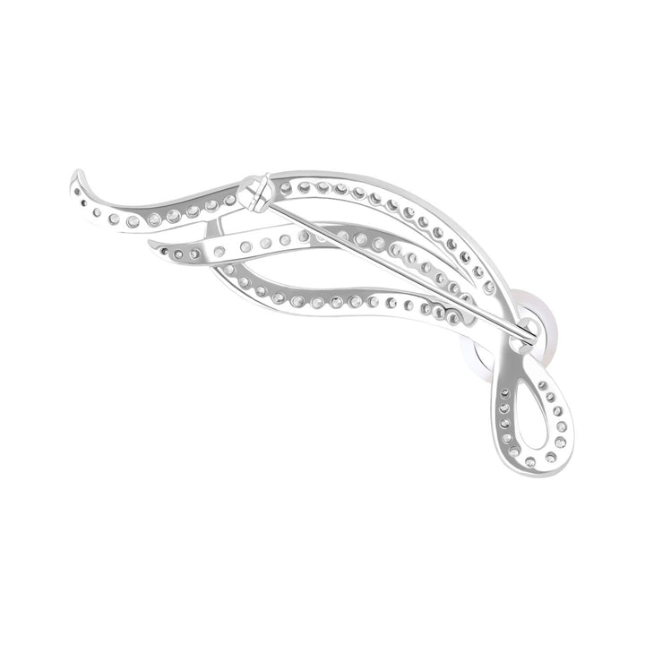 Pearl: Silver Rhodium Abstract Swirl Pearl & CZ Brooch