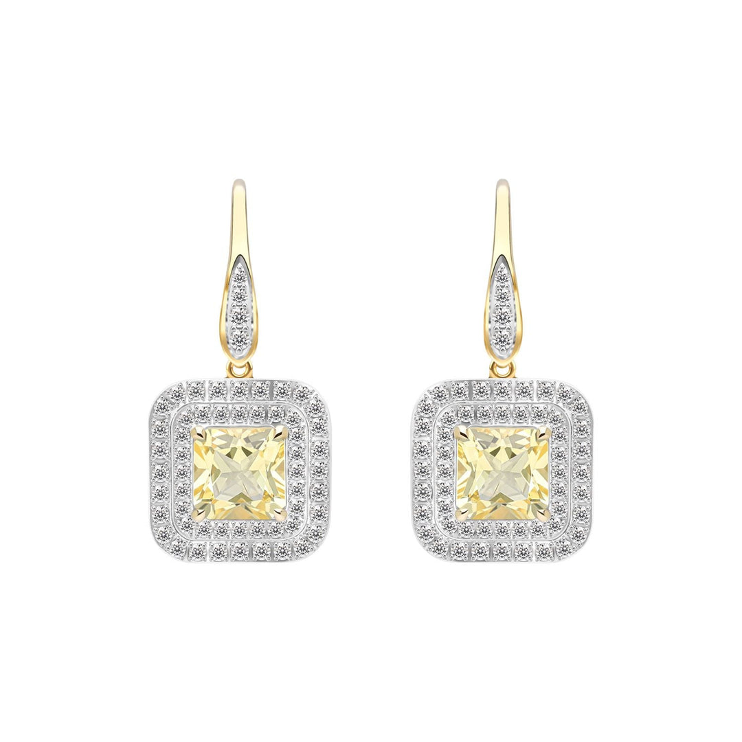225E0283-01-Decorum-Silver 23K-Gold-Plated-Citrine-Nanocrystal-Square-Cut-Corner-Halo-Hoop-Earrings