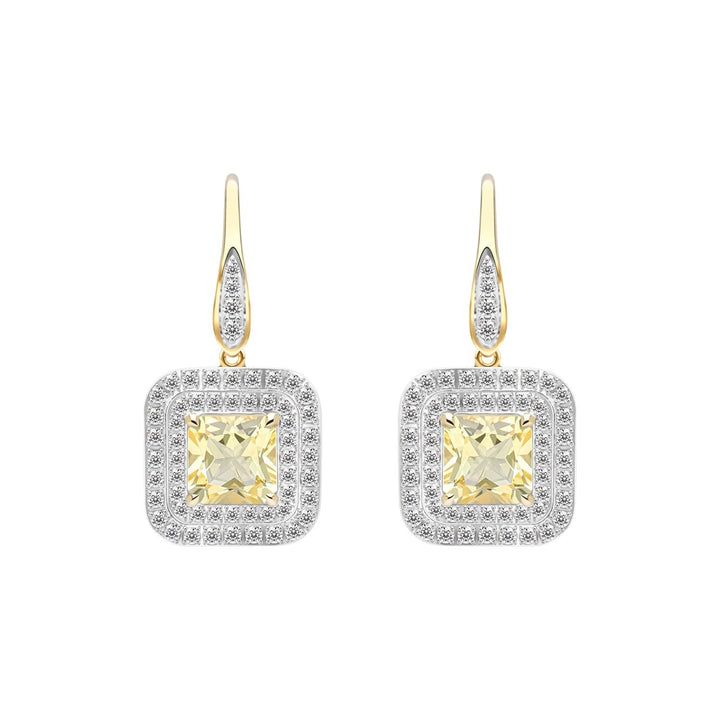 225E0283-01-Decorum-Silver 23K-Gold-Plated-Citrine-Nanocrystal-Square-Cut-Corner-Halo-Hoop-Earrings