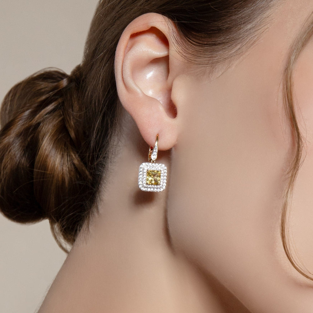 225E0283-01-Decorum-Silver 23K-Gold-Plated-Citrine-Nanocrystal-Square-Cut-Corner-Halo-Hoop-Earrings