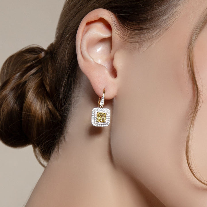225E0283-01-Decorum-Silver 23K-Gold-Plated-Citrine-Nanocrystal-Square-Cut-Corner-Halo-Hoop-Earrings