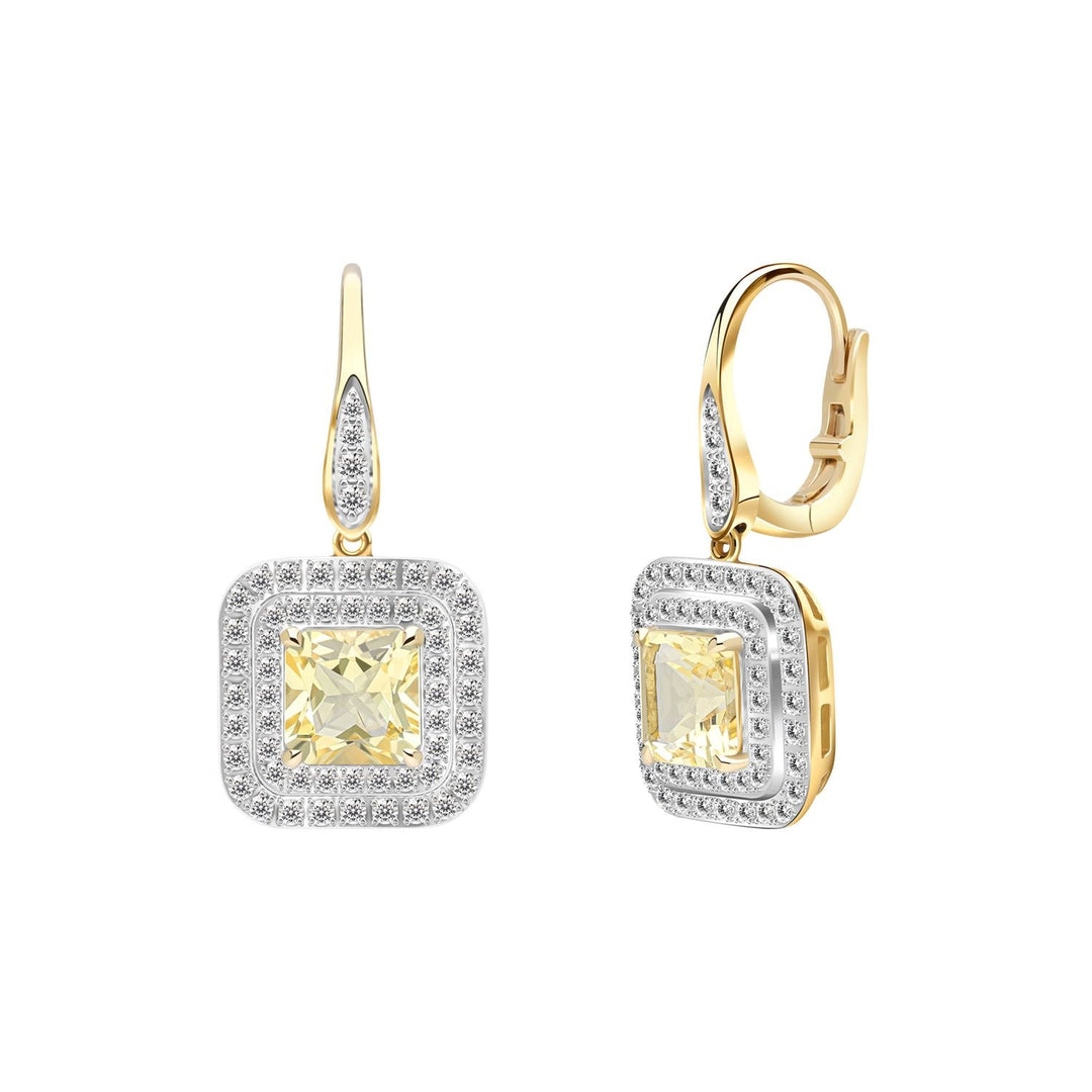 225E0283-01-Decorum-Silver 23K-Gold-Plated-Citrine-Nanocrystal-Square-Cut-Corner-Halo-Hoop-Earrings