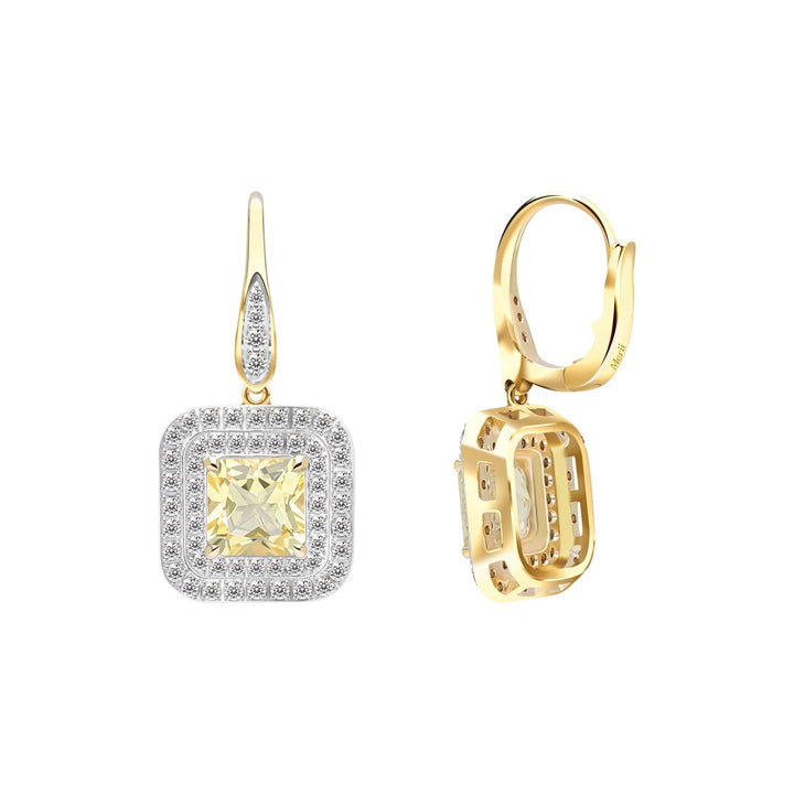 225E0283-01-Decorum-Silver 23K-Gold-Plated-Citrine-Nanocrystal-Square-Cut-Corner-Halo-Hoop-Earrings