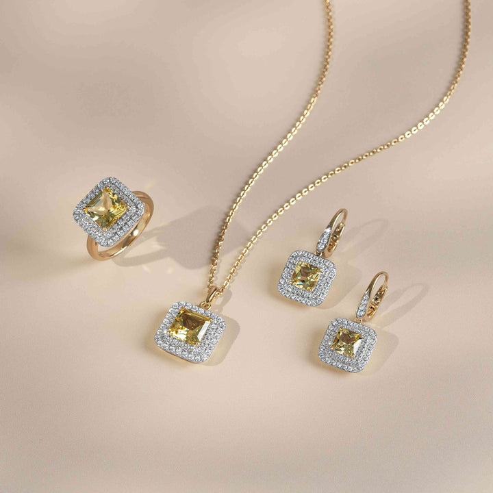 225E0283-01-Decorum-Silver 23K-Gold-Plated-Citrine-Nanocrystal-Square-Cut-Corner-Halo-Hoop-Earrings