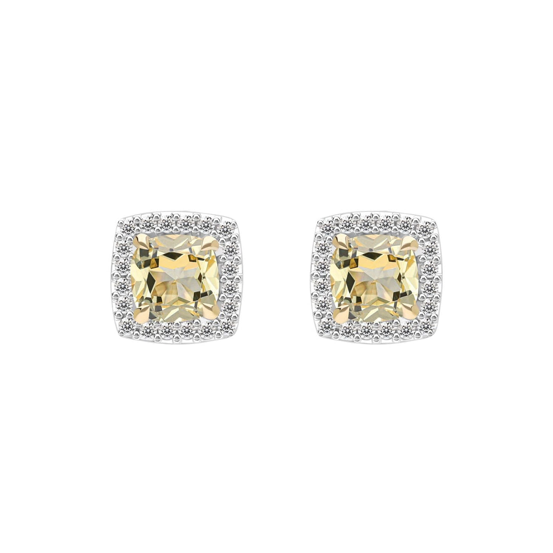 225E0285-01-Decorum-Silver 23K-Gold-Plated-Citrine-Nanocrystal-Radiant-Cut-Halo-Stud-Earrings