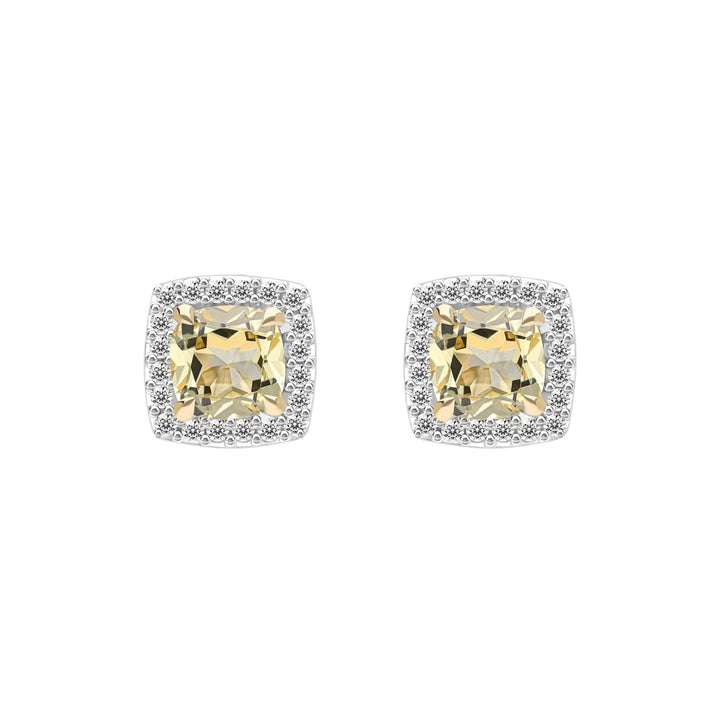 225E0285-01-Decorum-Silver 23K-Gold-Plated-Citrine-Nanocrystal-Radiant-Cut-Halo-Stud-Earrings