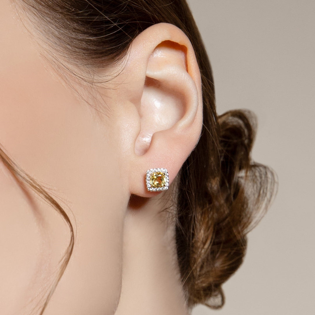 225E0285-01-Decorum-Silver 23K-Gold-Plated-Citrine-Nanocrystal-Radiant-Cut-Halo-Stud-Earrings
