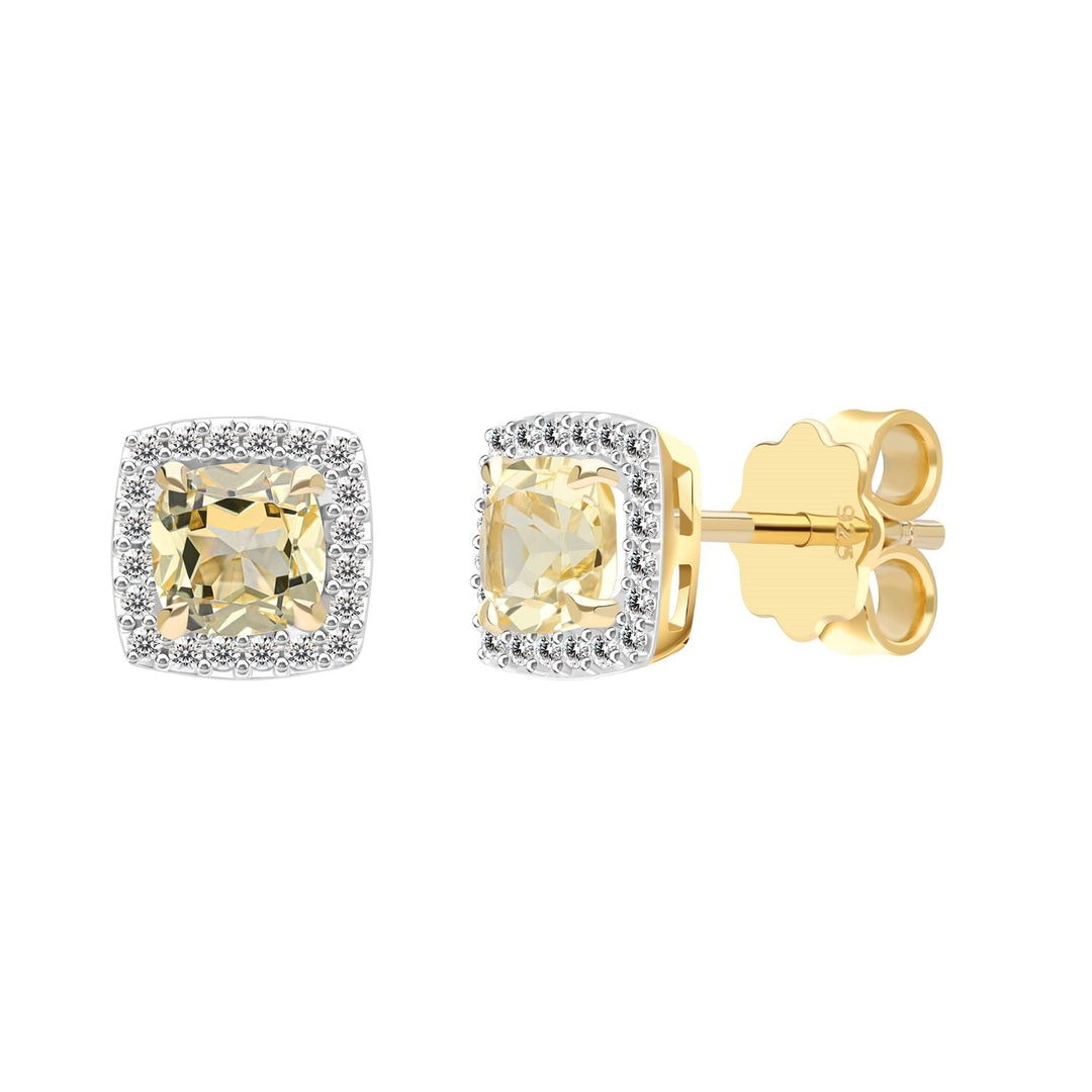 225E0285-01-Decorum-Silver 23K-Gold-Plated-Citrine-Nanocrystal-Radiant-Cut-Halo-Stud-Earrings