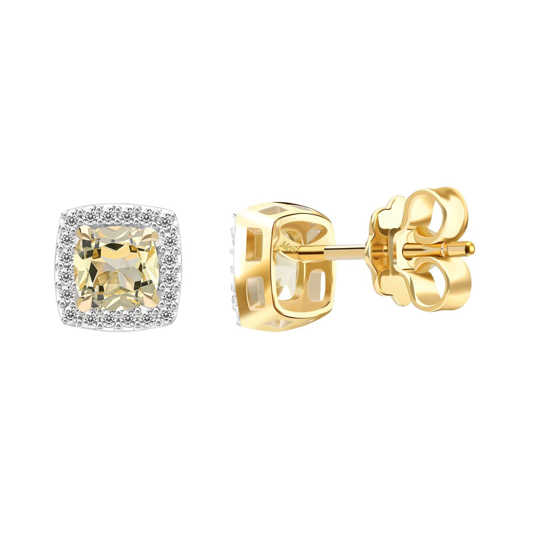 225E0285-01-Decorum-Silver 23K-Gold-Plated-Citrine-Nanocrystal-Radiant-Cut-Halo-Stud-Earrings
