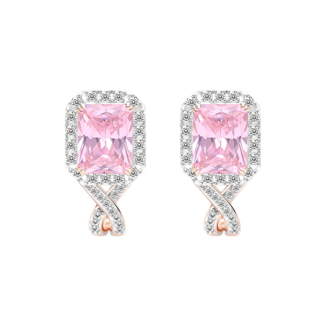 225E0288-01-Decorum-Rose-Gold-Plated-Silver-Radiant-Cut-Pink-Cubic-Zirconia-CZ-Halo-Stud-Earrings
