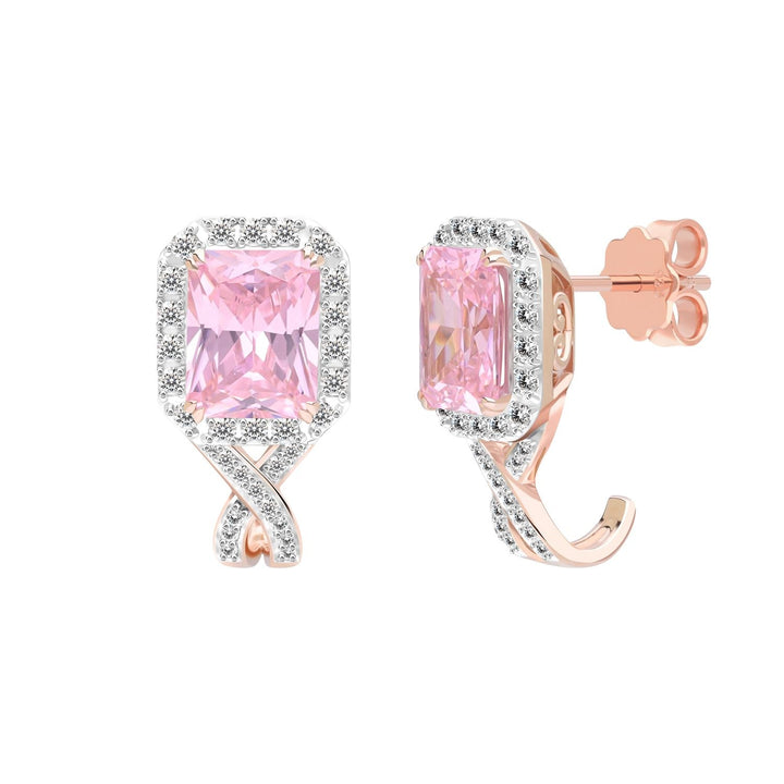 225E0288-01-Decorum-Rose-Gold-Plated-Silver-Radiant-Cut-Pink-Cubic-Zirconia-CZ-Halo-Stud-Earrings