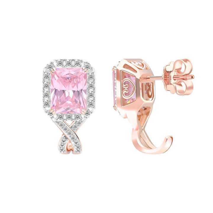 225E0288-01-Decorum-Rose-Gold-Plated-Silver-Radiant-Cut-Pink-Cubic-Zirconia-CZ-Halo-Stud-Earrings