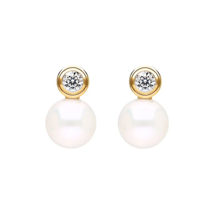 Classic Pearl: 23K Gold Plated Silver CZ Topped Freshwater Pearl Stud Earrings
