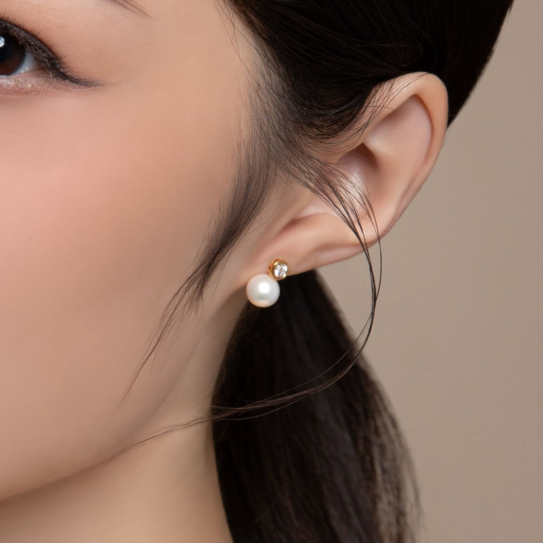 Classic Pearl: 23K Gold Plated Silver CZ Topped Freshwater Pearl Stud Earrings