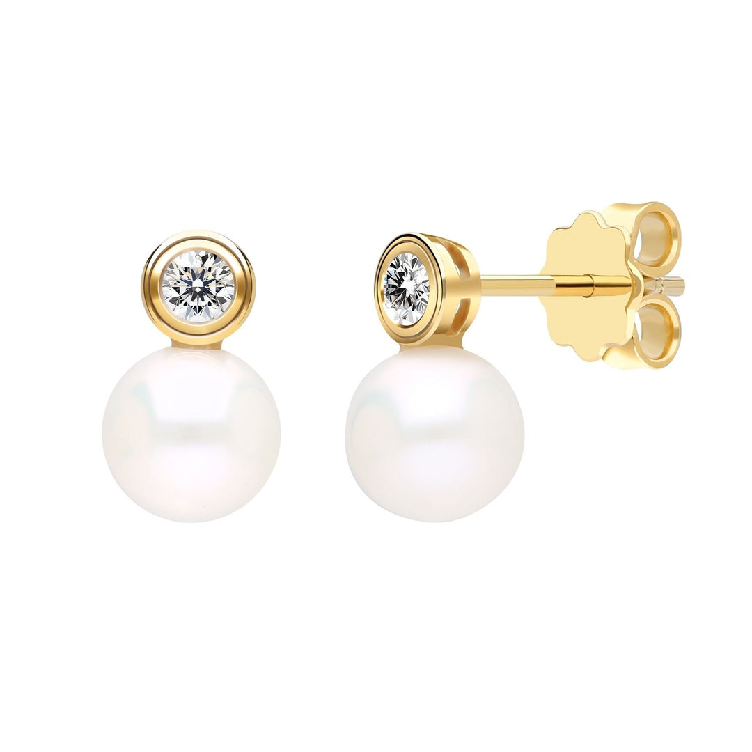 Classic Pearl: 23K Gold Plated Silver CZ Topped Freshwater Pearl Stud Earrings