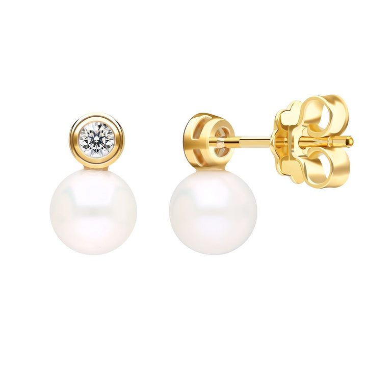 Classic Pearl: 23K Gold Plated Silver CZ Topped Freshwater Pearl Stud Earrings