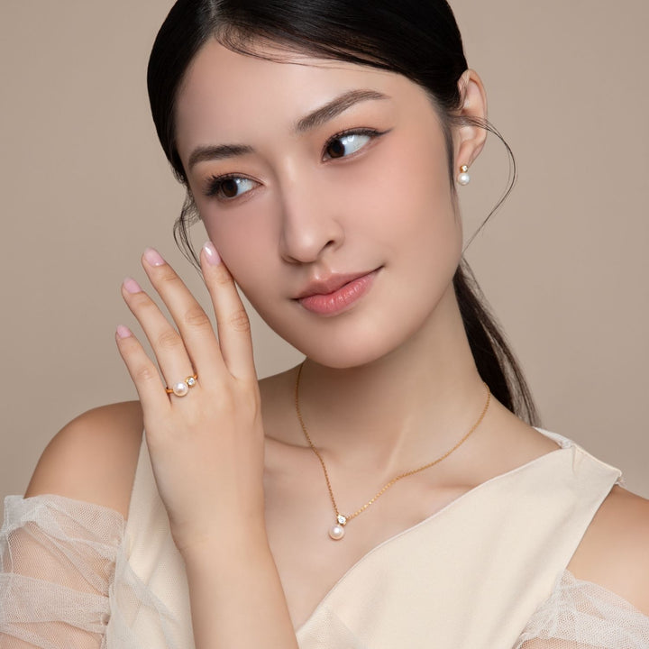 Classic Pearl: 23K Gold Plated Silver CZ Topped Freshwater Pearl Stud Earrings