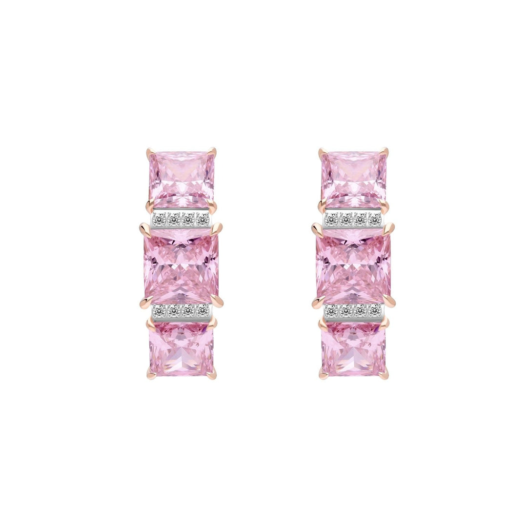 Decorum: Sterling Silver Rose Gold Plated Pink CZ Princess Cut Stud Earrings