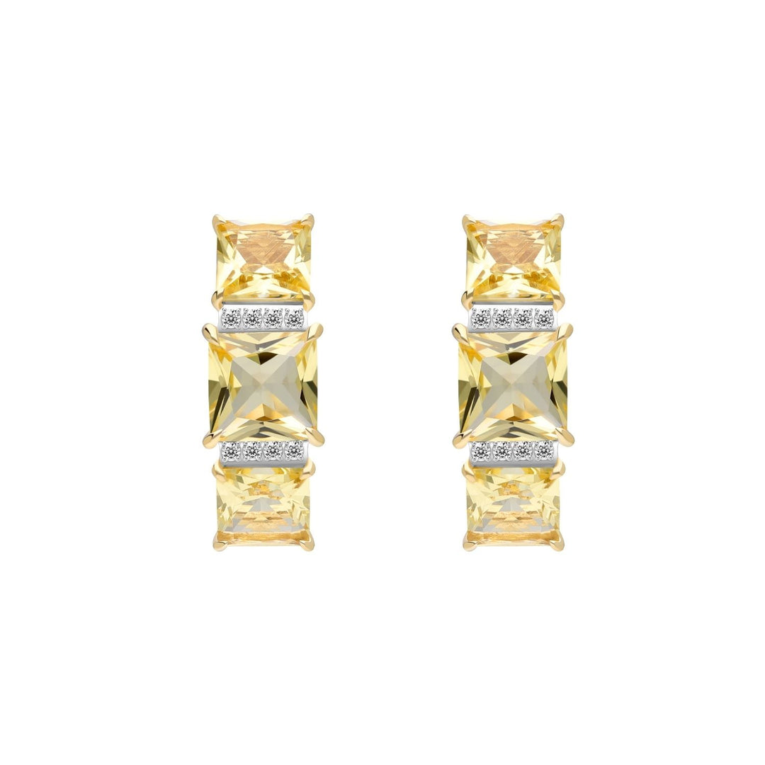 Decorum: Sterling Silver 23K Gold Plated Citrine Nanocrystal Princess Cut Stud Earrings