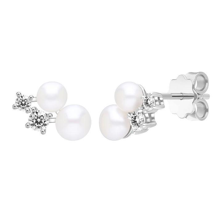 Classic Pearl: Silver Rhodium Double Pearl & CZ Cluster Stud Earrings