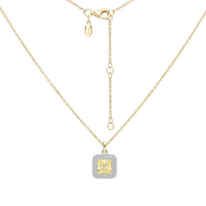 225N0184-01-Decorum-Silver 23K-Gold-Plated-Citrine-Nanocrystal-Radiant-Cut-8x8-mm-Halo-Pendant-Necklace