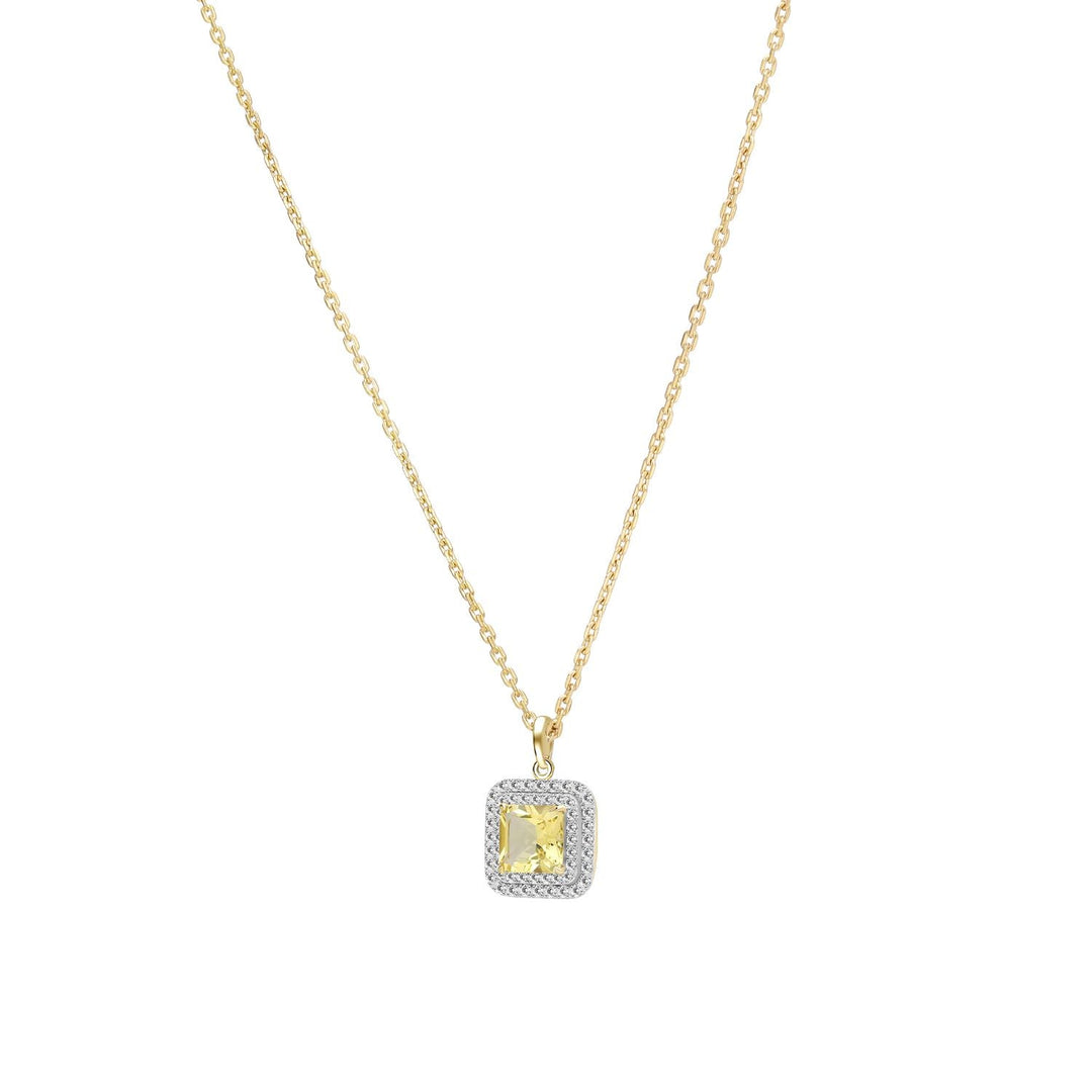 225N0184-01-Decorum-Silver 23K-Gold-Plated-Citrine-Nanocrystal-Radiant-Cut-8x8-mm-Halo-Pendant-Necklace