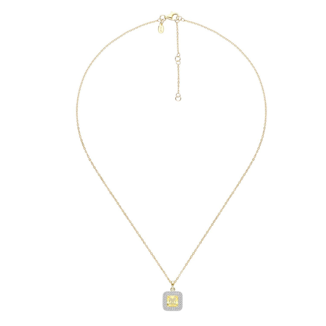225N0184-01-Decorum-Silver 23K-Gold-Plated-Citrine-Nanocrystal-Radiant-Cut-8x8-mm-Halo-Pendant-Necklace
