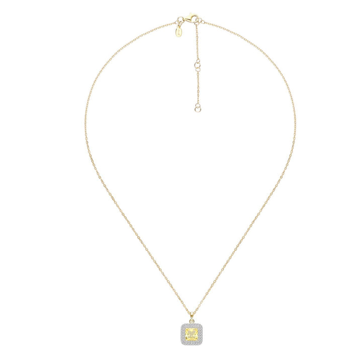 225N0184-01-Decorum-Silver 23K-Gold-Plated-Citrine-Nanocrystal-Radiant-Cut-8x8-mm-Halo-Pendant-Necklace