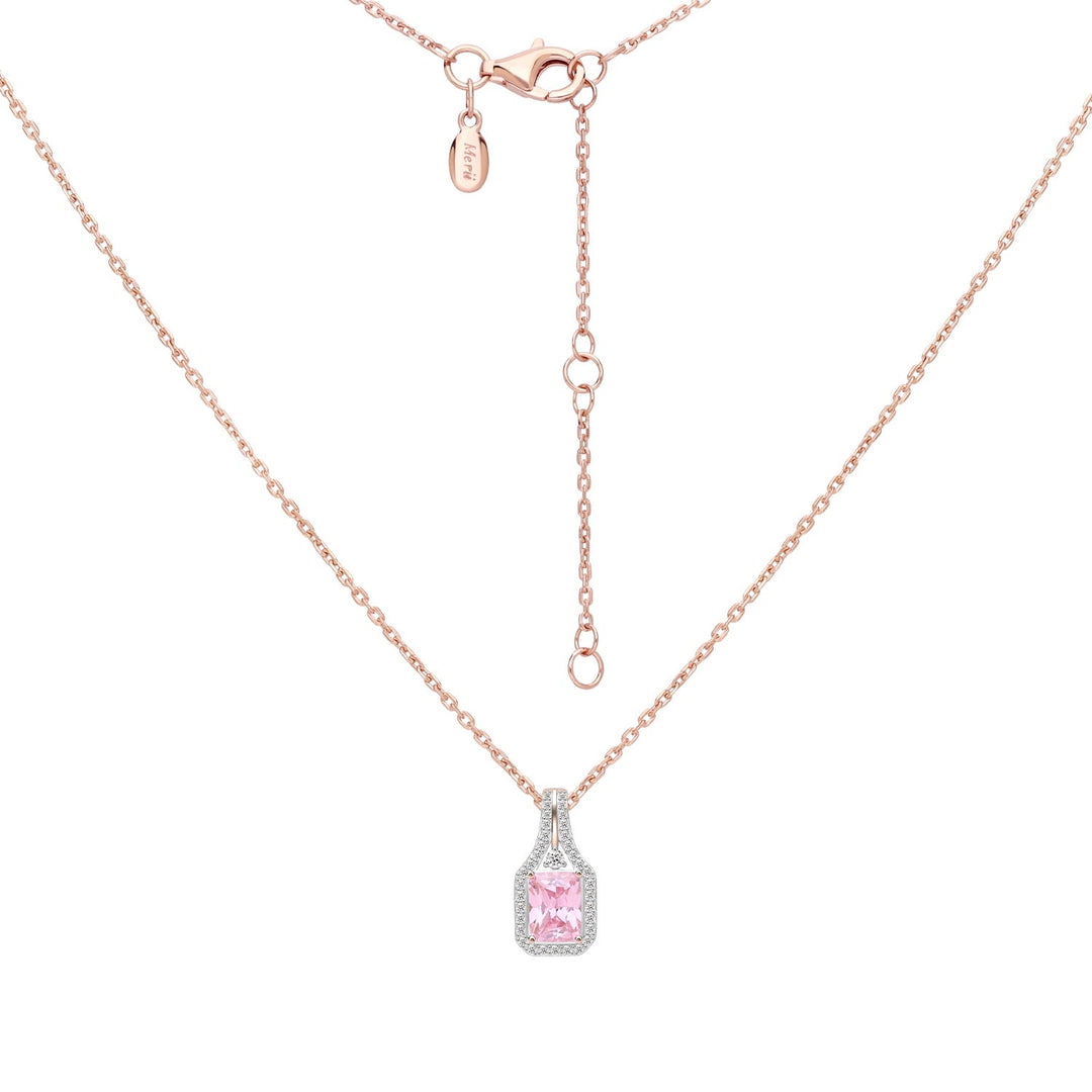 225N0186-01-Decorum-Rose-Gold-Plated-Silver-Radiant-Cut-Pink-Cubic-Zirconia-CZ-Halo-Pendant-Necklace