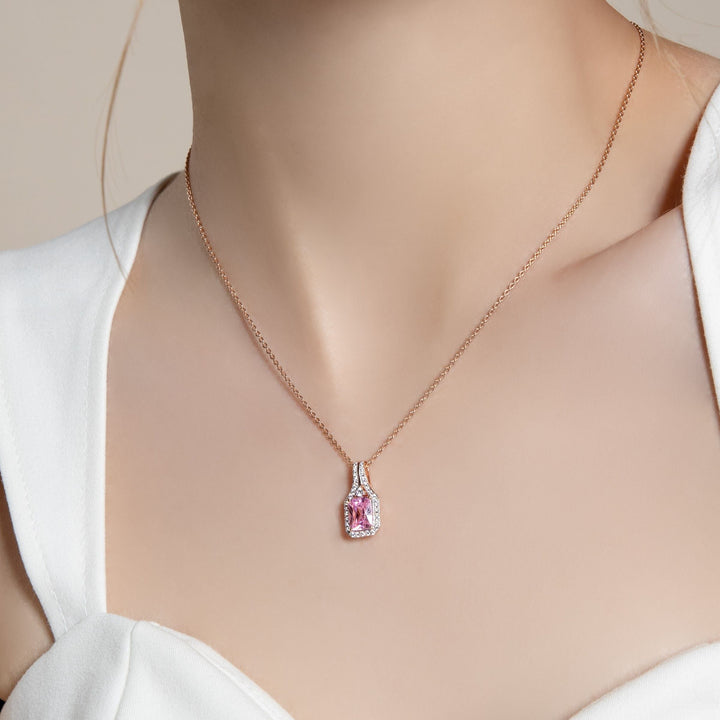 225N0186-01-Decorum-Rose-Gold-Plated-Silver-Radiant-Cut-Pink-Cubic-Zirconia-CZ-Halo-Pendant-Necklace