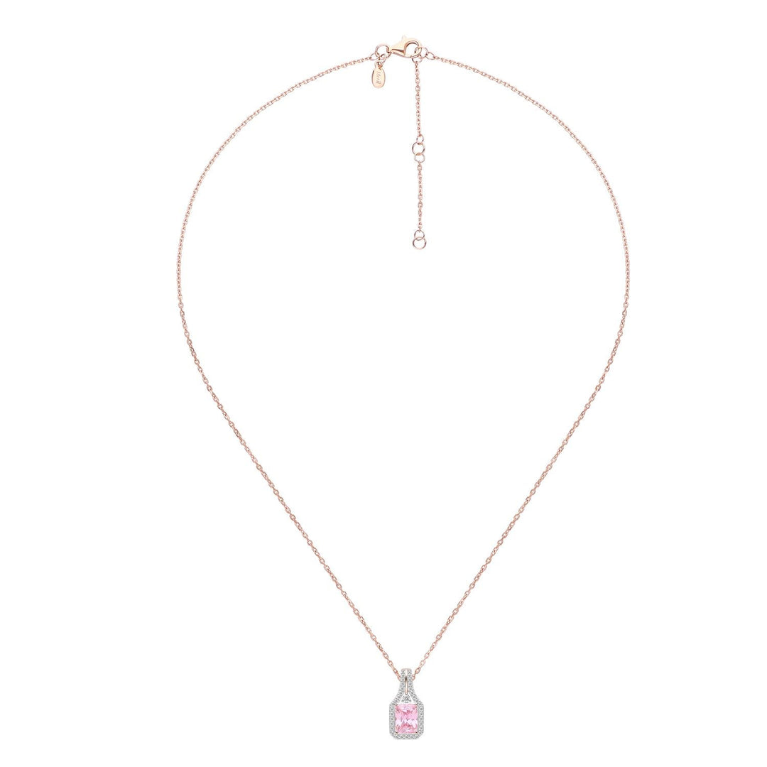 225N0186-01-Decorum-Rose-Gold-Plated-Silver-Radiant-Cut-Pink-Cubic-Zirconia-CZ-Halo-Pendant-Necklace