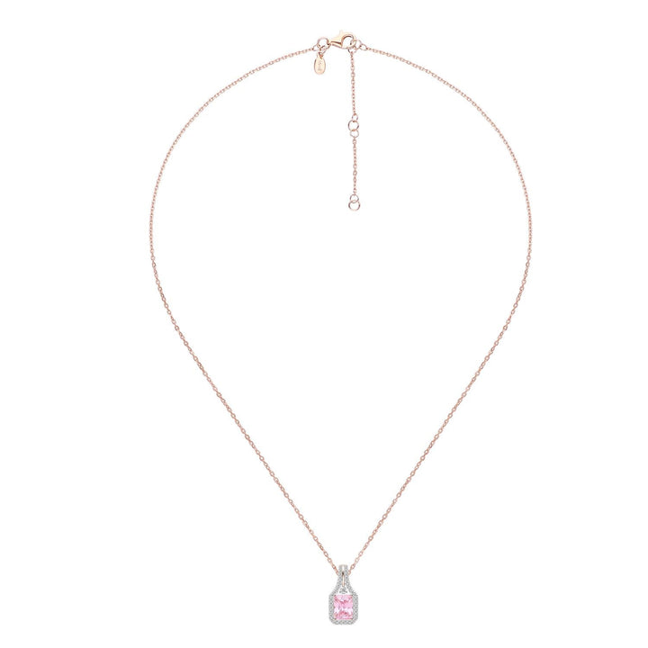 225N0186-01-Decorum-Rose-Gold-Plated-Silver-Radiant-Cut-Pink-Cubic-Zirconia-CZ-Halo-Pendant-Necklace