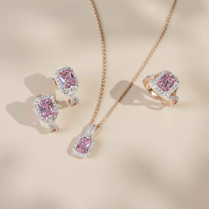 225N0186-01-Decorum-Rose-Gold-Plated-Silver-Radiant-Cut-Pink-Cubic-Zirconia-CZ-Halo-Pendant-Necklace