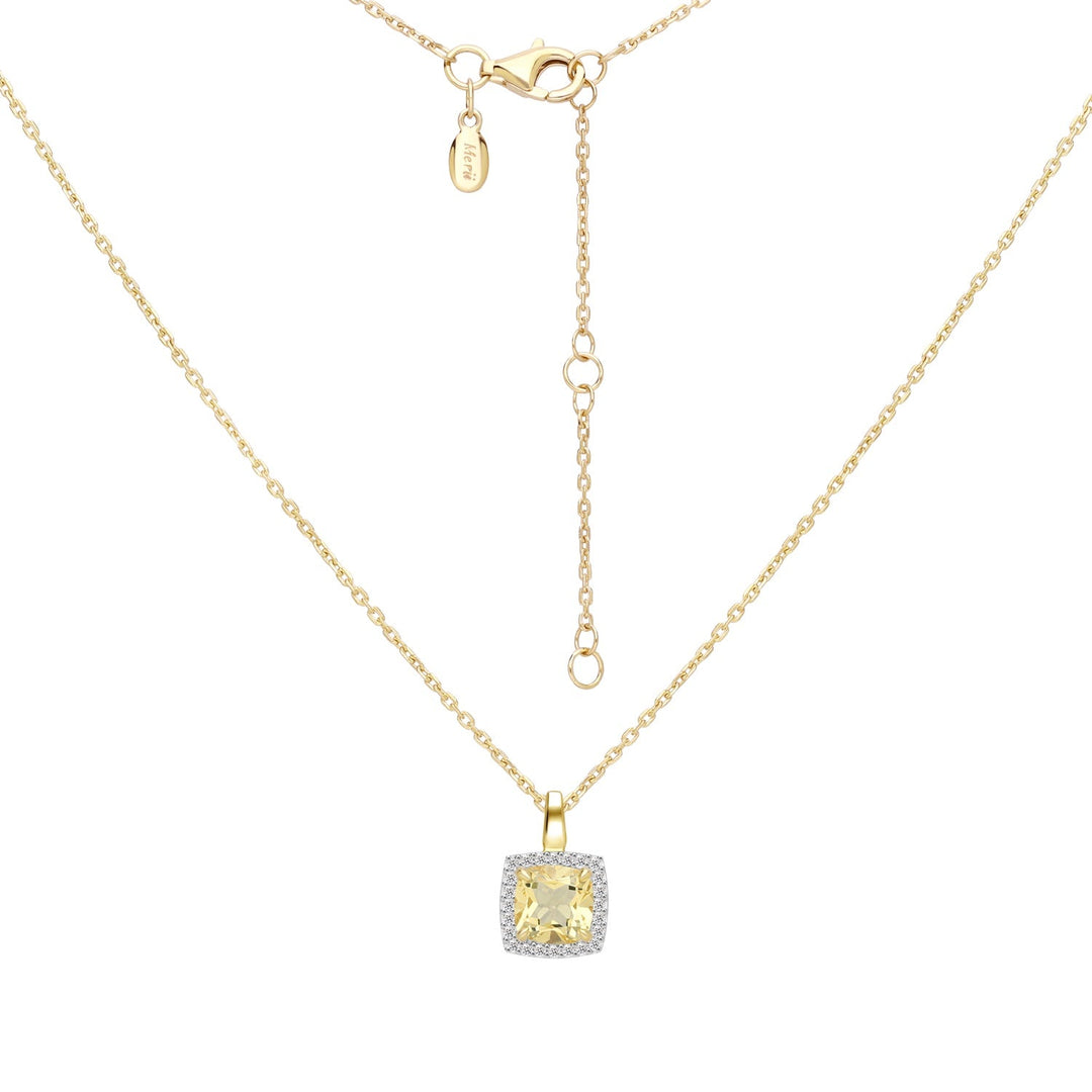 225N0189-01-Decorum-Silver 23K-Gold-Plated-Citrine-Nanocrystal-Radiant-Cut-Halo-Pendant-Necklace
