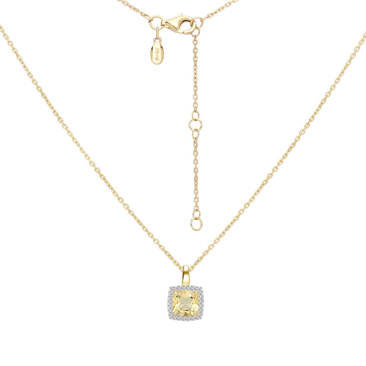 225N0189-01-Decorum-Silver 23K-Gold-Plated-Citrine-Nanocrystal-Radiant-Cut-Halo-Pendant-Necklace