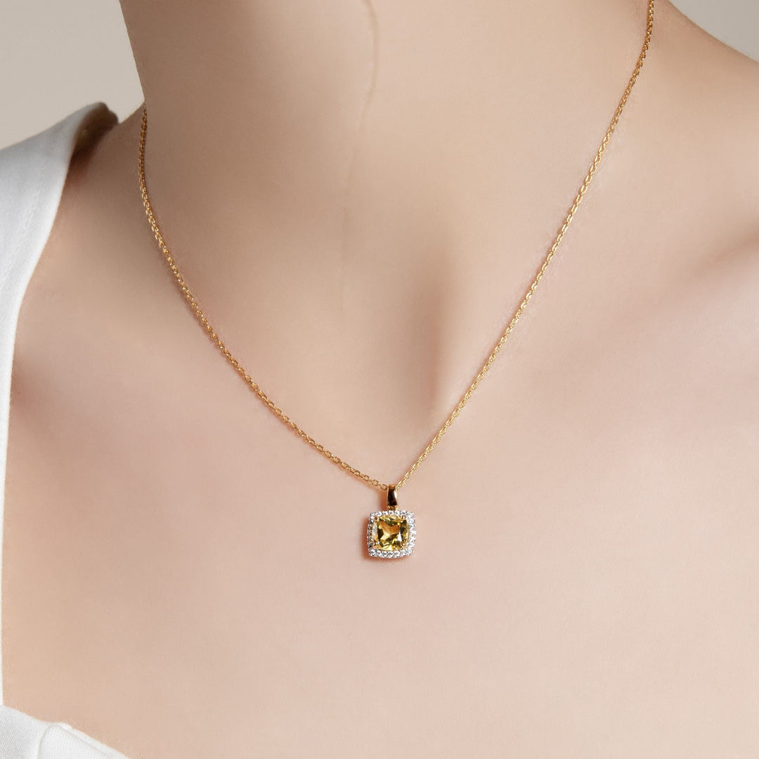 225N0189-01-Decorum-Silver 23K-Gold-Plated-Citrine-Nanocrystal-Radiant-Cut-Halo-Pendant-Necklace