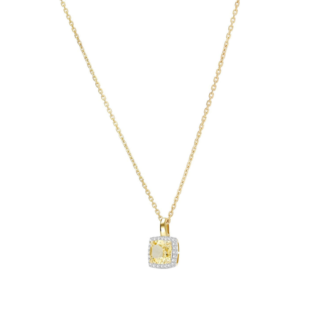 225N0189-01-Decorum-Silver 23K-Gold-Plated-Citrine-Nanocrystal-Radiant-Cut-Halo-Pendant-Necklace