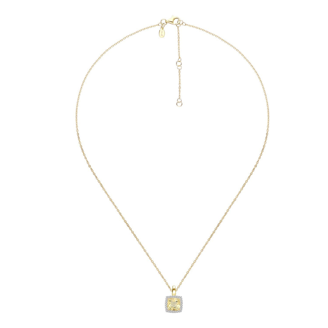 225N0189-01-Decorum-Silver 23K-Gold-Plated-Citrine-Nanocrystal-Radiant-Cut-Halo-Pendant-Necklace